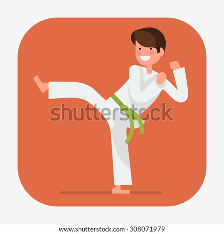 Cool web icon on young boy performing high kick | Martial arts for kids | Karate class young student in action