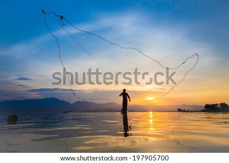 throwing fishing silhouette sunset