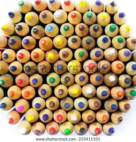 Colored drawing pencils in a variety of colors