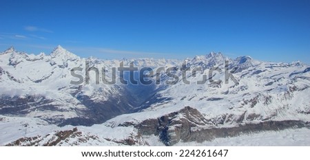 Panaromic view of the Matter valley, home of the highest mountains of the Swiss Alps.