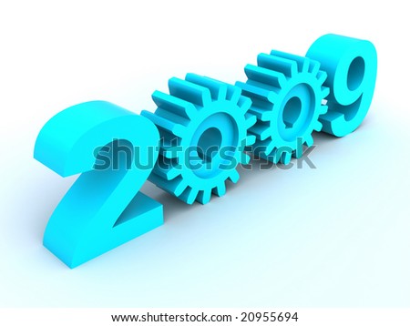 Figures of coming new year where zero are replaced with gears