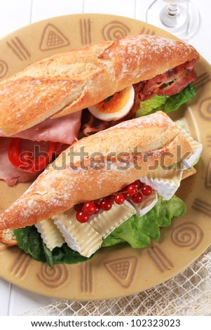 Cheese and ham sub sandwiches