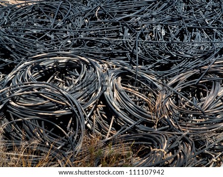 Electronic waste - Piles of waste cables at junkyard