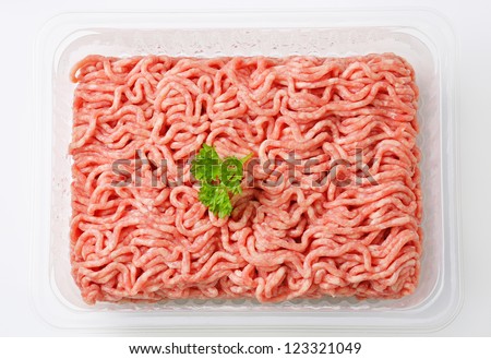 Raw minced meat in package