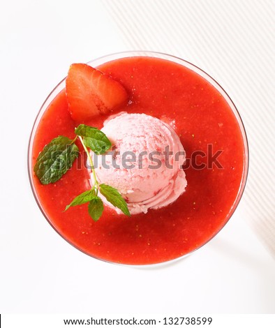 strawberry sorbet with scoop of ice cream