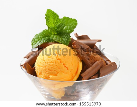 scoop of ice cream with chocolate curls