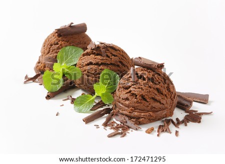 the ice cream scoops with chocolate curl, formed in a diagonal row