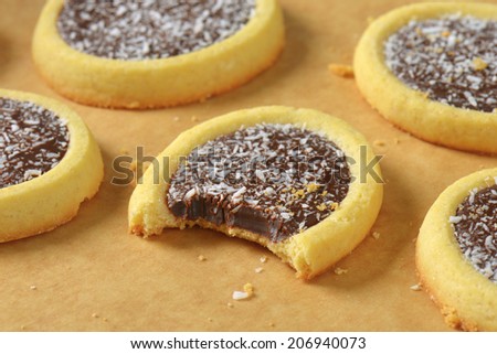 detail of bitten chocolate cookie