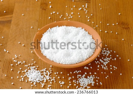spilled sea salt in a ceramic bowl