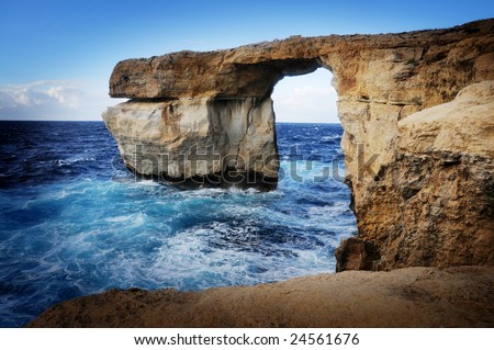 Natural rock arch called The Azure Window, Island of Gozo