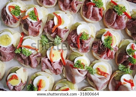 Ready-to-eat open faced sandwiches - overhead view