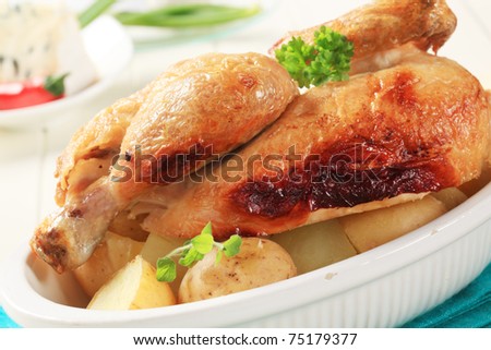 Roast chicken with new potatoes