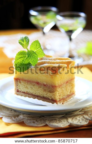 Liquor soaked sponge cake with vanilla pastry cream