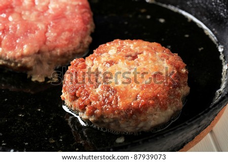 Fried burgers in a pan