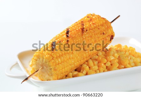 Sweet corn kernels and grilled corn on the cob