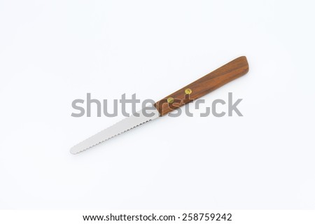 kitchen knife with wooden handle on white background