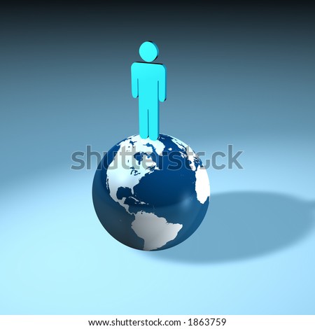 Blue figure standing on top of the world