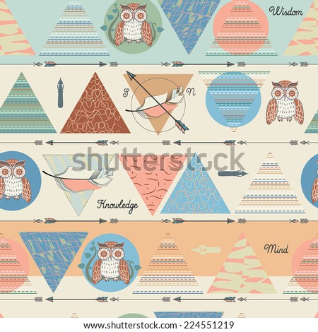Seamless geometric hand drawn background with birds vector Seamless geometric hand drawn background with birds vector