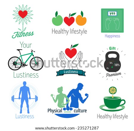 Set of sport and fitness logo templates and elements of design. Gym logotypes. Athletic labels and badges made in vector. Healthy lifestyle Icons set.