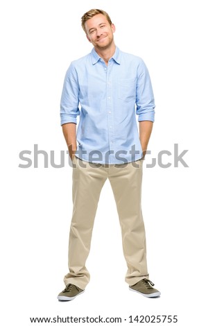Handsome Young Man Smiling Full Length White Background