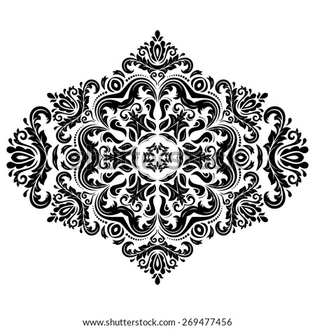 Damask  floral pattern with arabesque and oriental elements. Abstract traditional ornament for backgrounds. Black and white colors