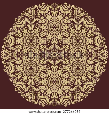 Damask  floral round pattern with arabesque and oriental elements. Abstract traditional golden ornament for backgrounds.
