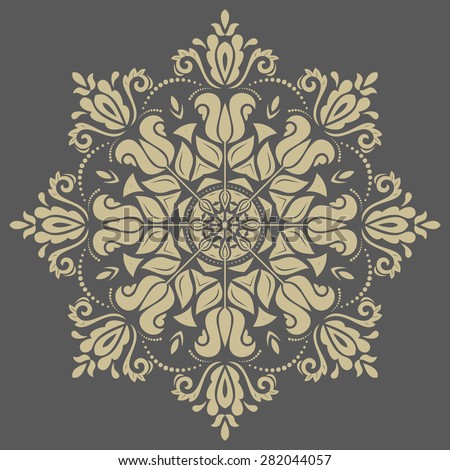 Damask  floral pattern with golden arabesque and oriental elements. Abstract traditional ornament