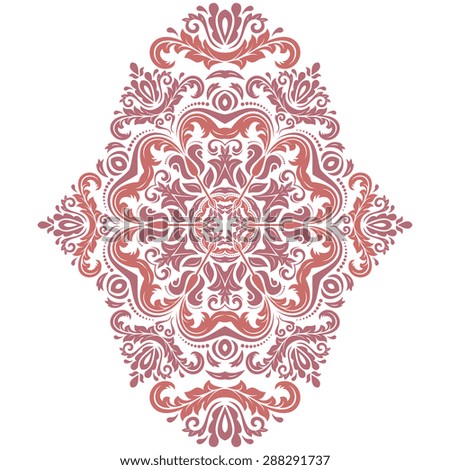Damask  floral pattern with arabesque and oriental purple elements. Abstract traditional ornament