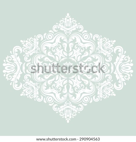 Damask  floral pattern with arabesque and oriental elements. Abstract traditional ornament. Light blue and white colors