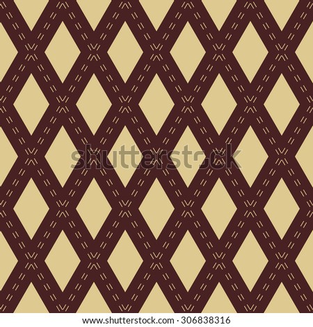 Geometric fine abstract  background. Seamless modern texture with diagonal short lines and rhombuses for wallpapers. Brown and golden colors
