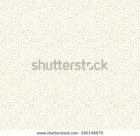 Geometric repeating  ornament with golden dotted hexagons. Seamless abstract modern pattern