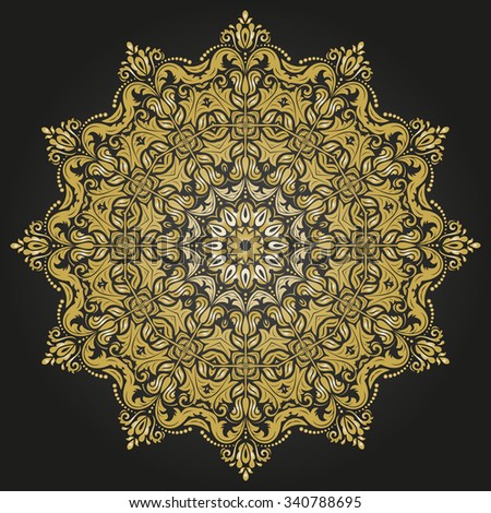 Damask  floral pattern with oriental gold elements. Abstract traditional ornament