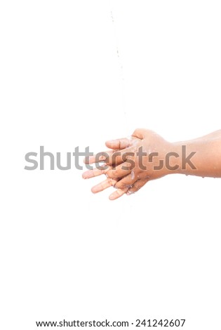 woman washing her hand in step by step over white background