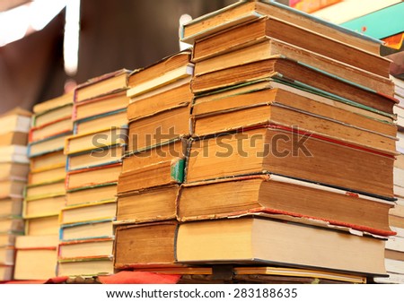 Pile of old books for sale in the market