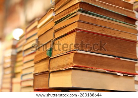 Pile of old books for sale in the market