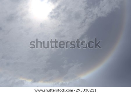sun halo phenomenon with circular rainbow  in sky with cloud