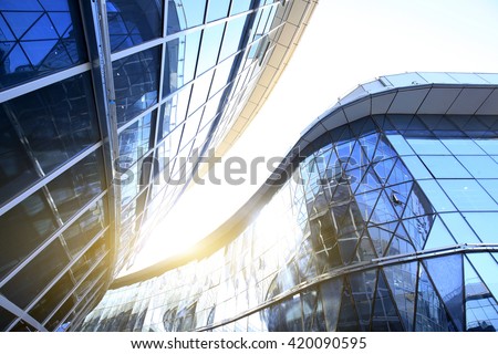Glass curtain wall of modern office building