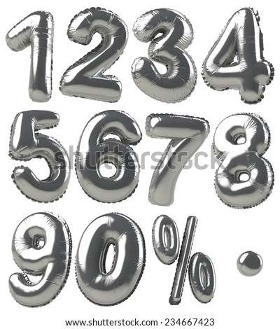 Balloons of numbers & percentage symbols presented in silver metallic style