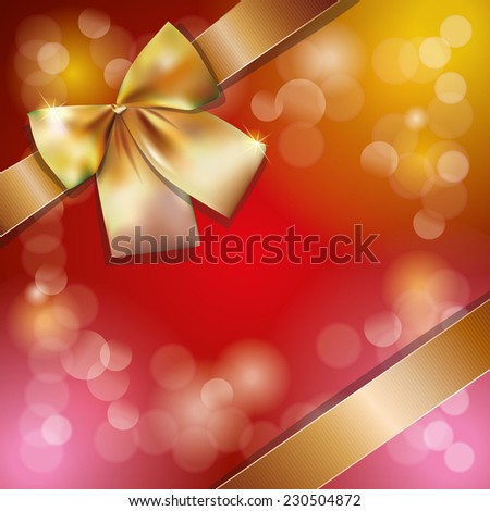 Bright holiday background with gold ribbon for your greetings on Christmas, wedding, birthday or other holidays.