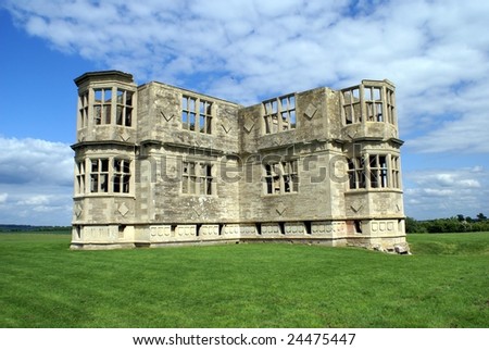 A ruined castle view. Tourist\'s attraction or landmark in England/ UK.