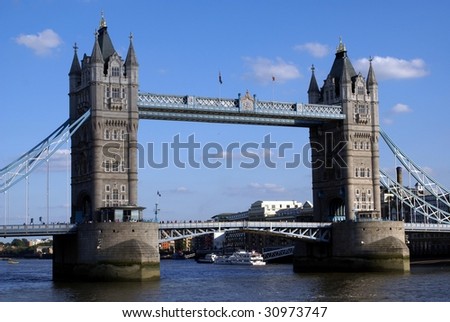 Tower Bridge over the River Thames, London. Attraction in England