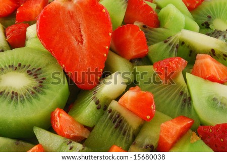 Salad of kiwi and strawberry. Slices kiwi and strawberry closeup