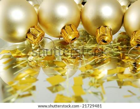 Christmas withe balls with bright gold decorations