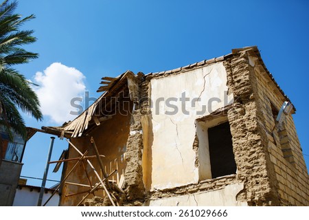Ruined destroyed house