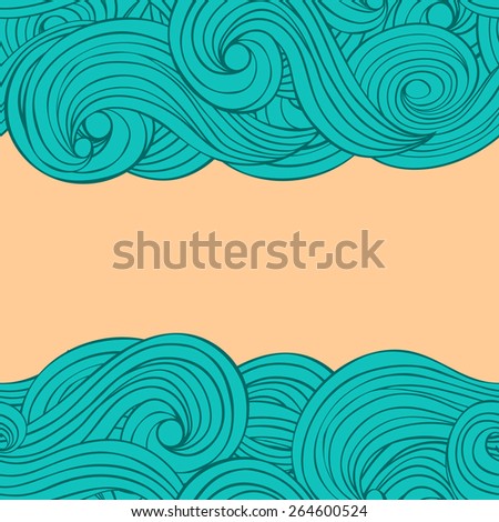 Seamless abstract pattern hand drawn background with waves and clouds with a place for your text. Card design.