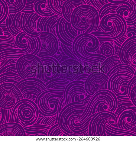 Waves, clouds colorful abstract hand drawn pattern, hair seamless background with gradient colors