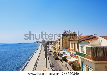 LARNACA, CYPRUS - SEPTEMBER 3, 2014: Larnaca main street. Sea promenade, Cyprus island.