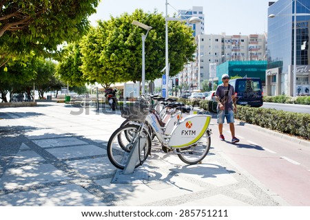 LIMASSOL, CYPRUS - SEPTEMER 8, 2014 : Nextbike is an international bike sharing network. City bikes for rent.