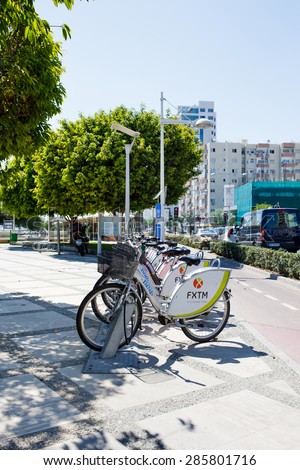 LIMASSOL, CYPRUS - SEPTEMER 8, 2014 : Nextbike is an international bike sharing network. City bikes for rent.