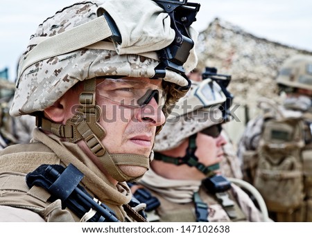 Us Marine In The Marpat Uniform And Protective Military Eyewear
